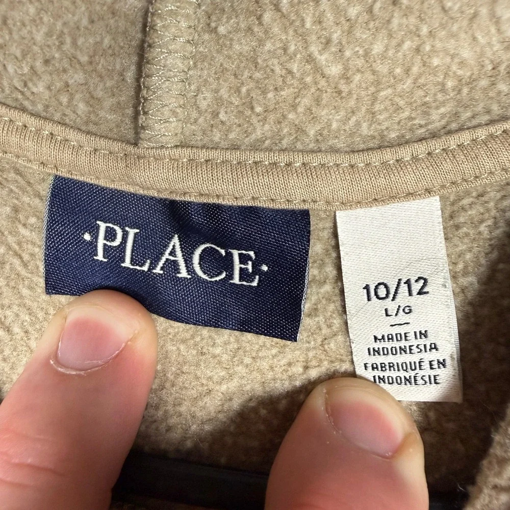 The Childrens Place Kids Tan Khaki Fleece Pullover Hoodie Sweatshirt L 10/12
